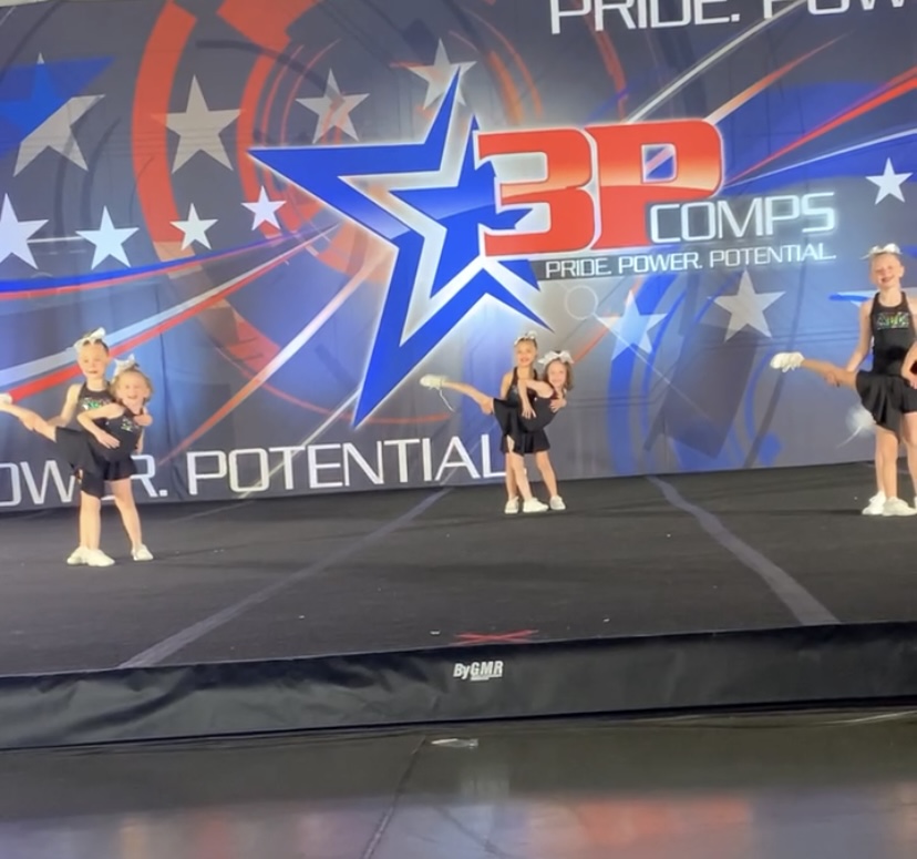 Mini and Tiny Novice All Star Cheer athletes posing together